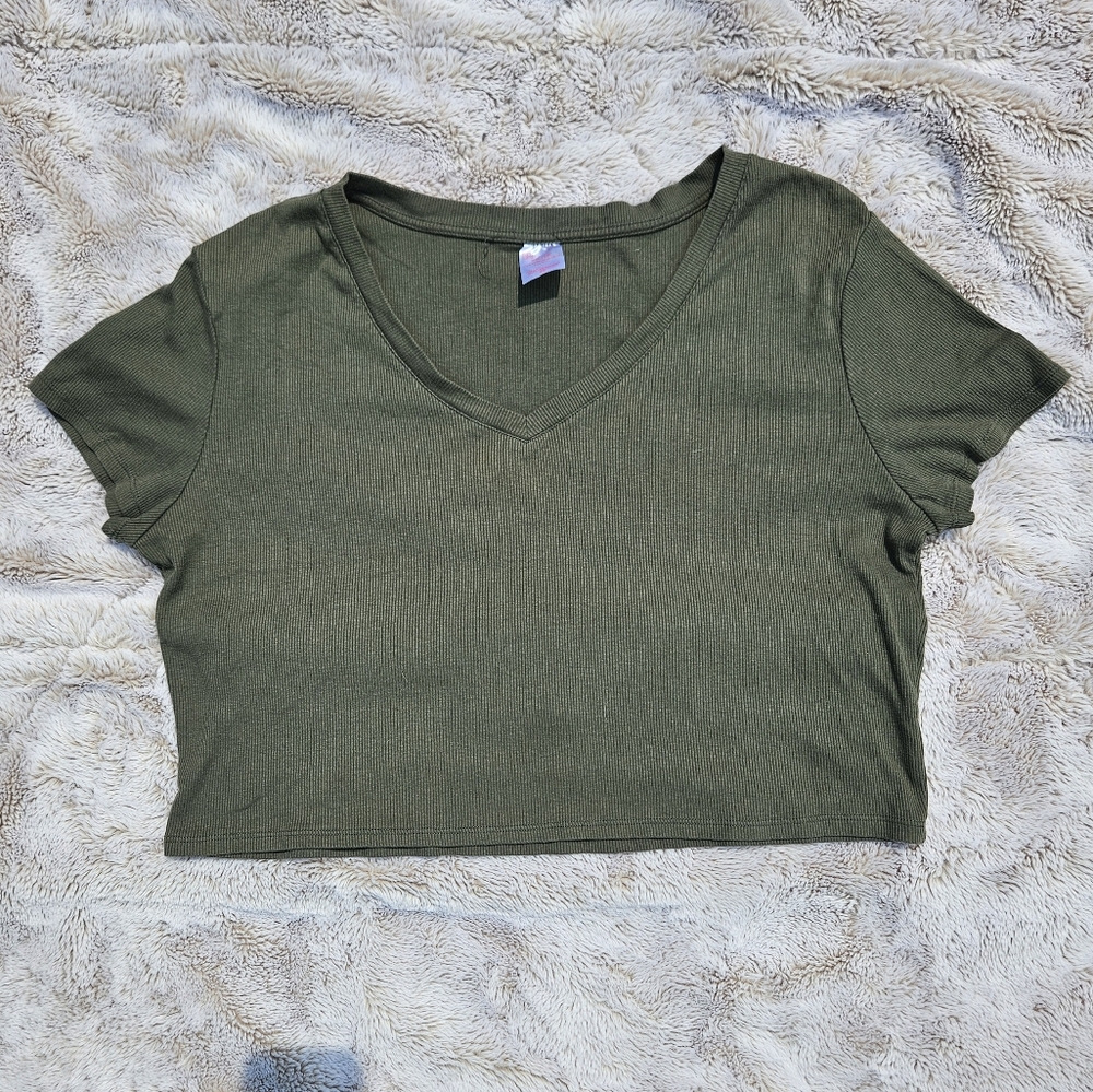 No Boundaries Forest Green V-Neck Crop Top
